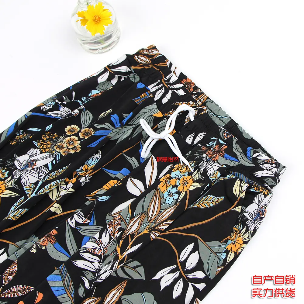 Summer Wide Leg Pants Silk Floral Mom Pants - Image 11