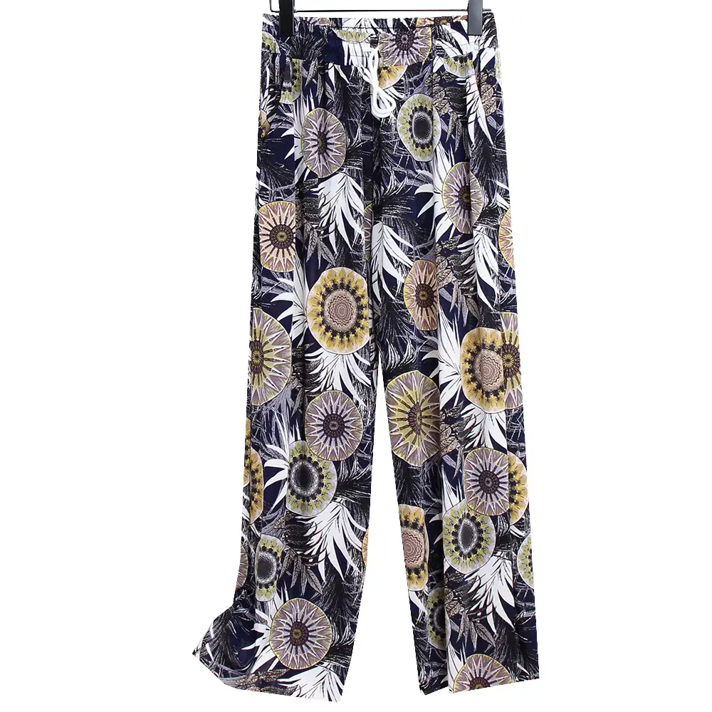 Summer Wide Leg Pants Silk Floral Mom Pants - Image 13