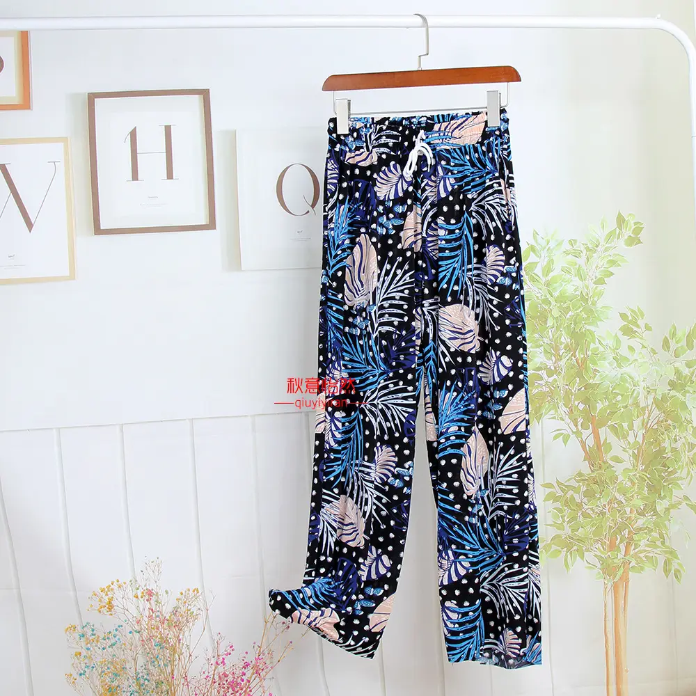 Summer Wide Leg Pants Silk Floral Mom Pants - Image 3