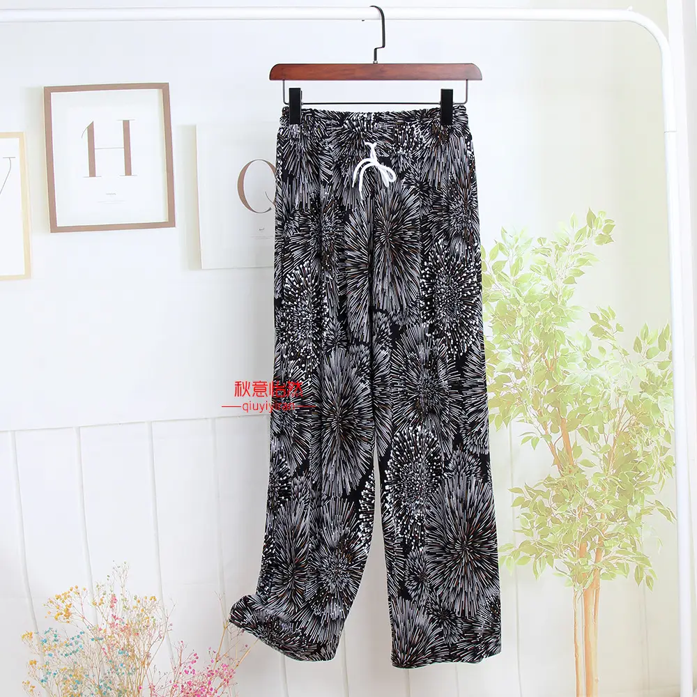 Summer Wide Leg Pants Silk Floral Mom Pants - Image 4