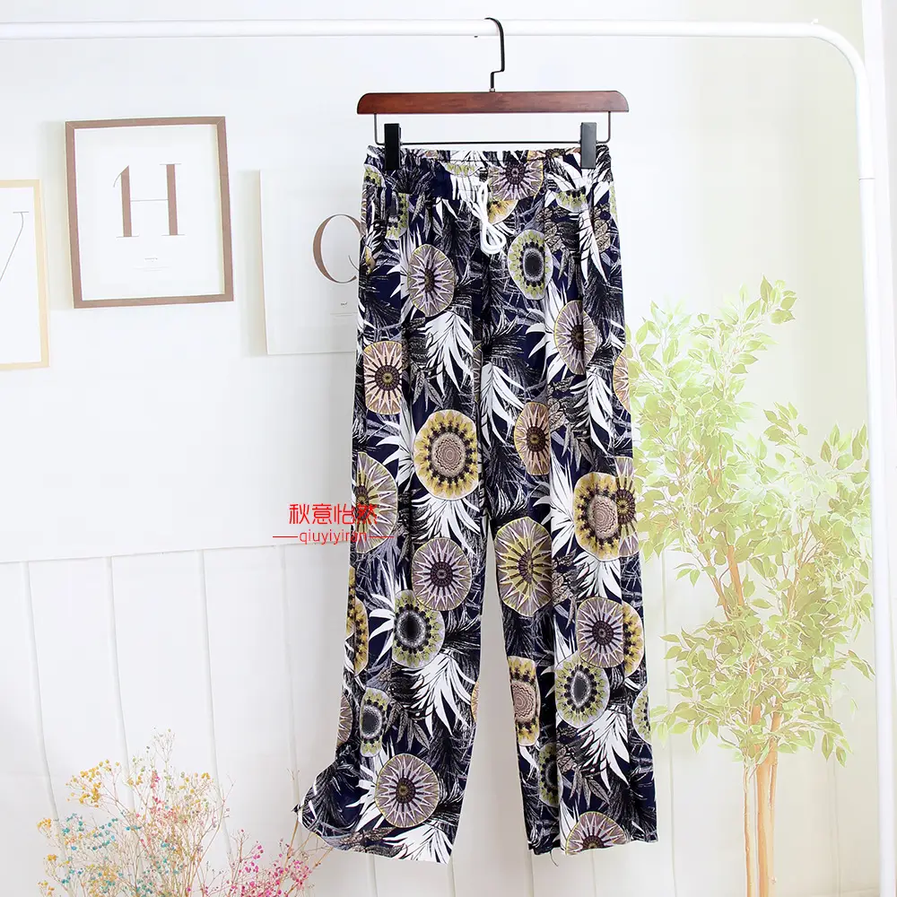 Summer Wide Leg Pants Silk Floral Mom Pants - Image 5