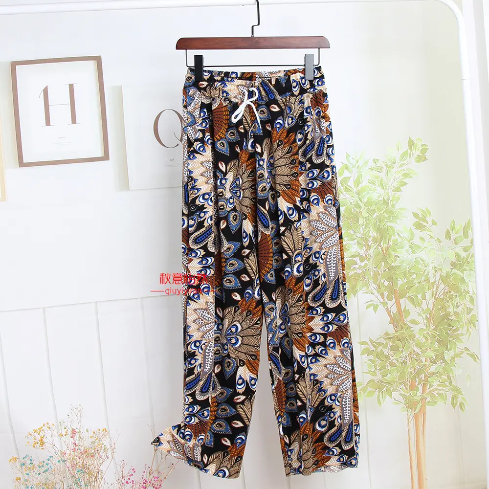 Summer Wide Leg Pants Silk Floral Mom Pants - Image 8