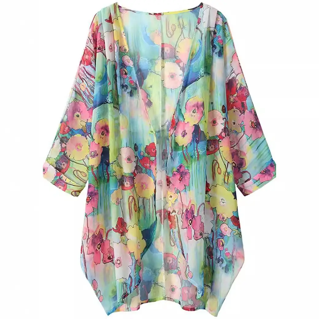 Women's Yellow Floral Chiffon Kimono Cardigan - Image 7
