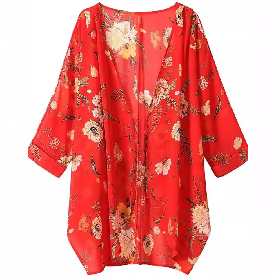 Women's Yellow Floral Chiffon Kimono Cardigan - Image 8