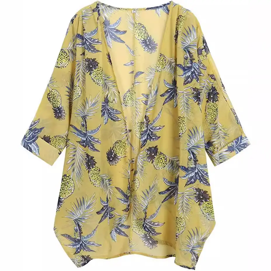 Women's Yellow Floral Chiffon Kimono Cardigan - Image 9