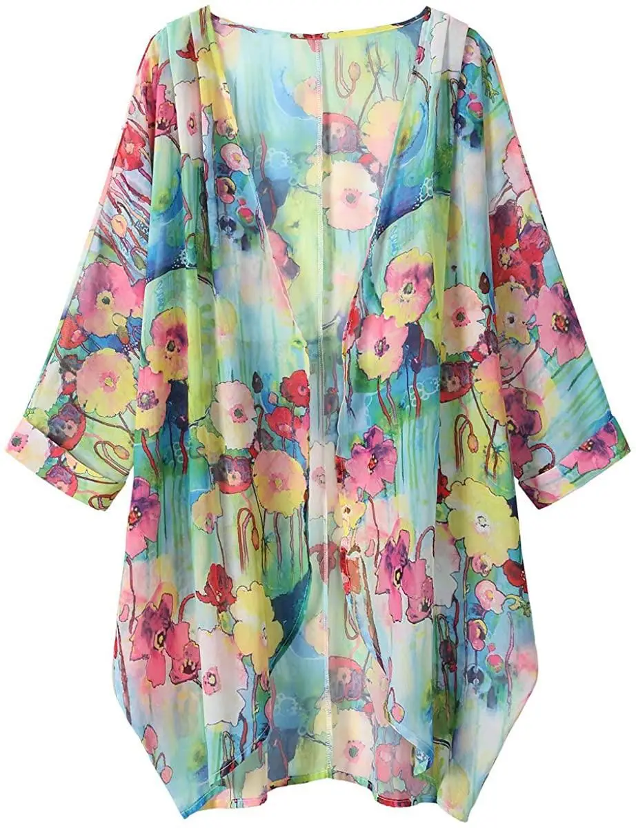Women's Yellow Floral Chiffon Kimono Cardigan - Image 3