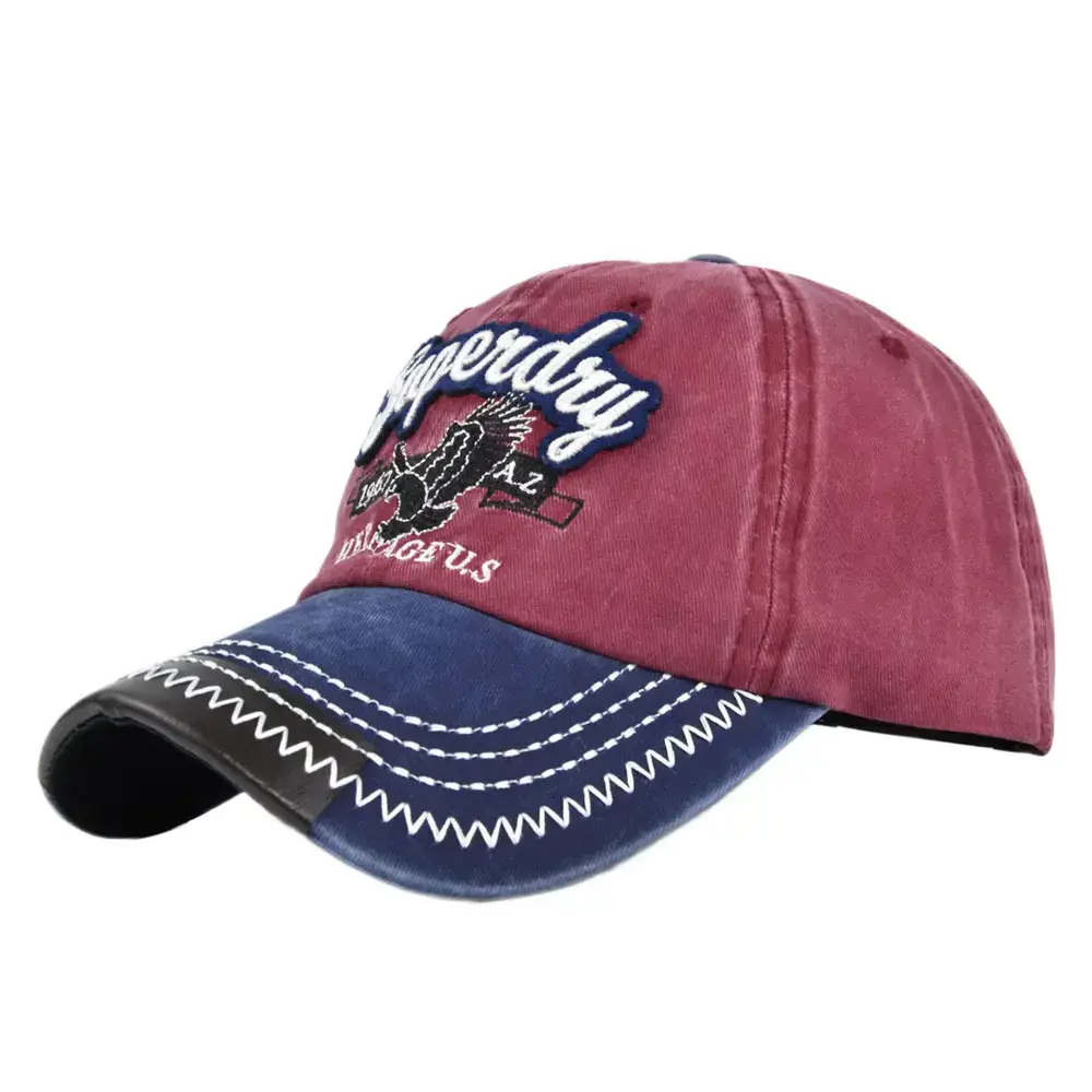 Superday Embroidered Duck Tongue Sun Hat Maroon Blue - Image 3