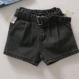 2026 Summer Kids Denim Shorts with Belt Korean Style
