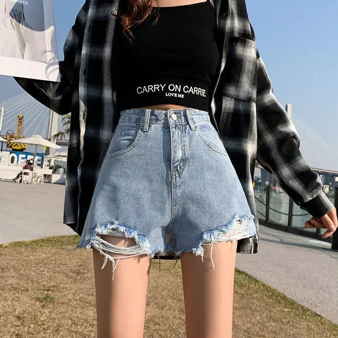 High Waist Denim Shorts Women 2021 Summer Loose Fit - Image 5
