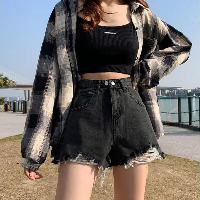 High Waist Denim Shorts Women 2021 Summer Loose Fit - Image 7