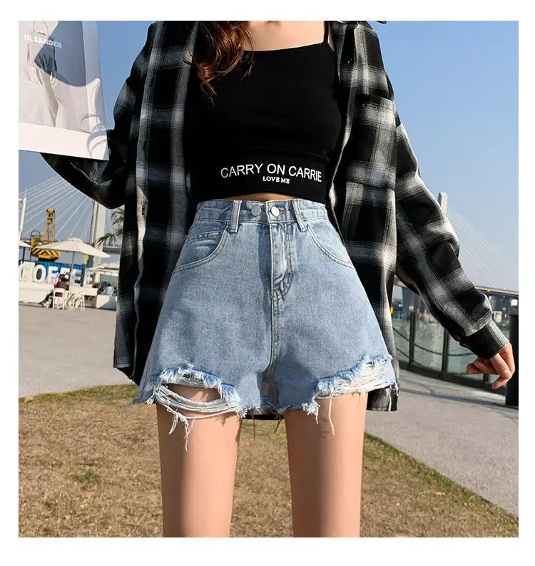 High Waist Denim Shorts Women 2021 Summer Loose Fit — feature 10