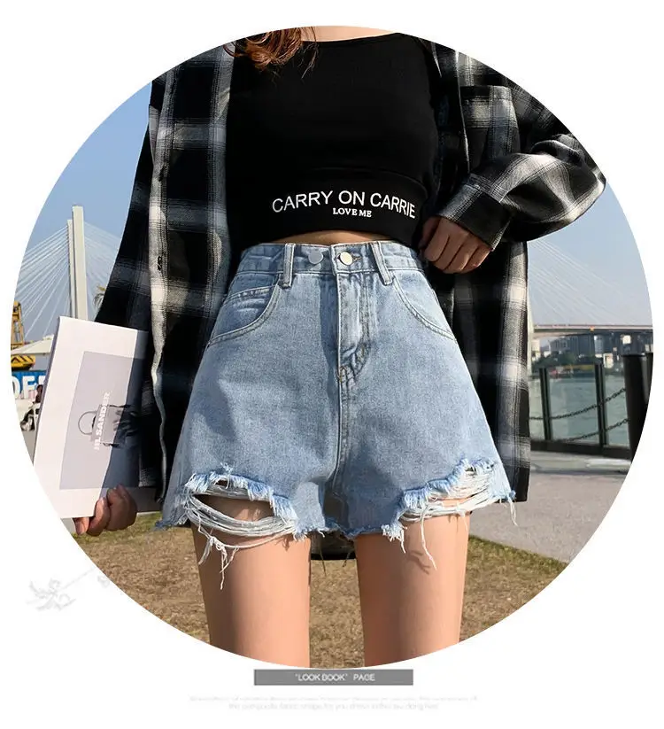 High Waist Denim Shorts Women 2021 Summer Loose Fit — feature 12