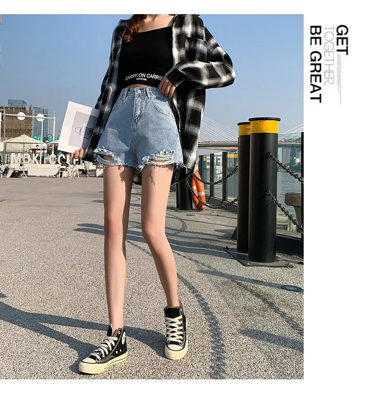 High Waist Denim Shorts Women 2021 Summer Loose Fit — feature 14