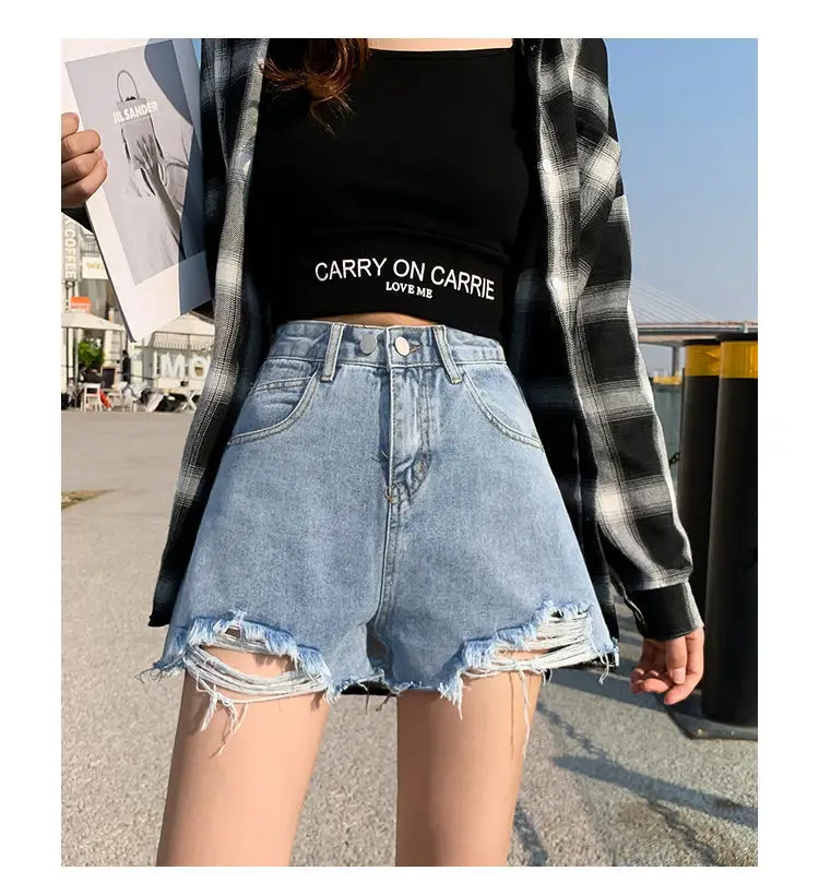 High Waist Denim Shorts Women 2021 Summer Loose Fit — feature 15