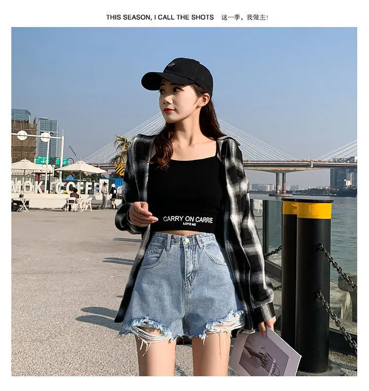 High Waist Denim Shorts Women 2021 Summer Loose Fit — feature 16