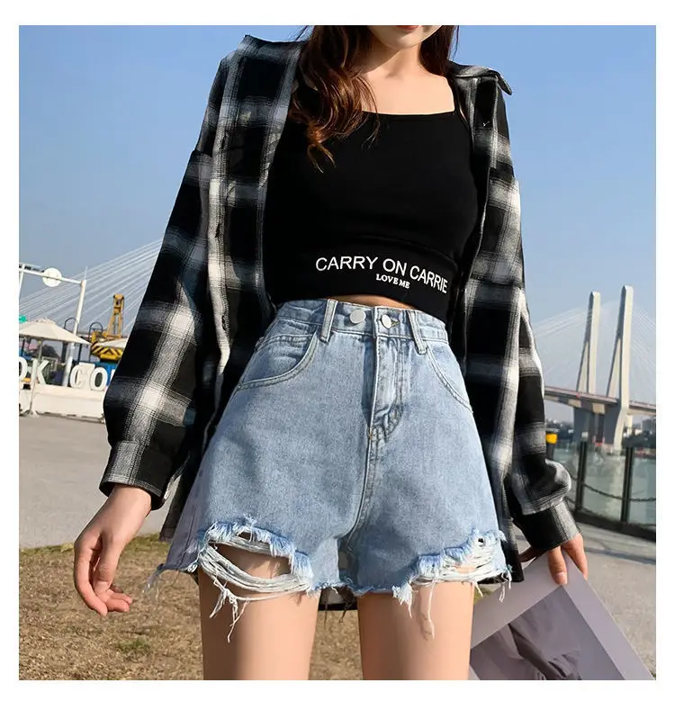 High Waist Denim Shorts Women 2021 Summer Loose Fit — feature 17