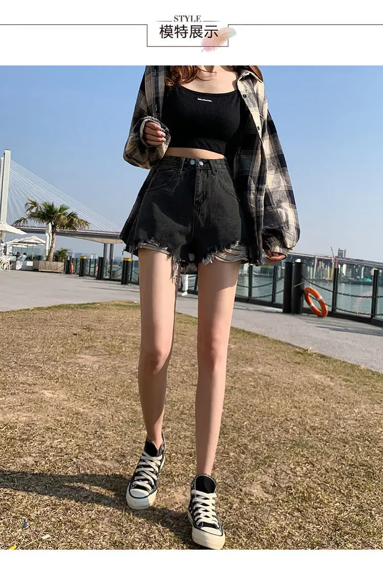 High Waist Denim Shorts Women 2021 Summer Loose Fit — feature 18