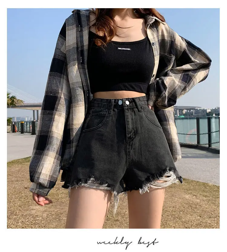 High Waist Denim Shorts Women 2021 Summer Loose Fit — feature 19