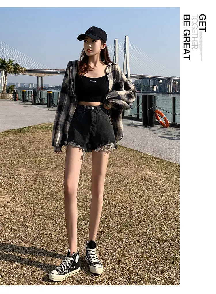 High Waist Denim Shorts Women 2021 Summer Loose Fit — feature 20