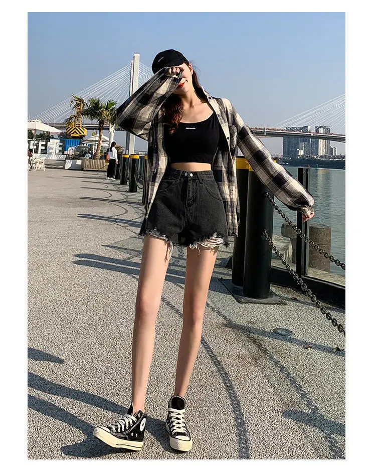High Waist Denim Shorts Women 2021 Summer Loose Fit — feature 21