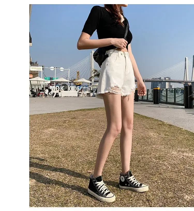 High Waist Denim Shorts Women 2021 Summer Loose Fit — feature 26