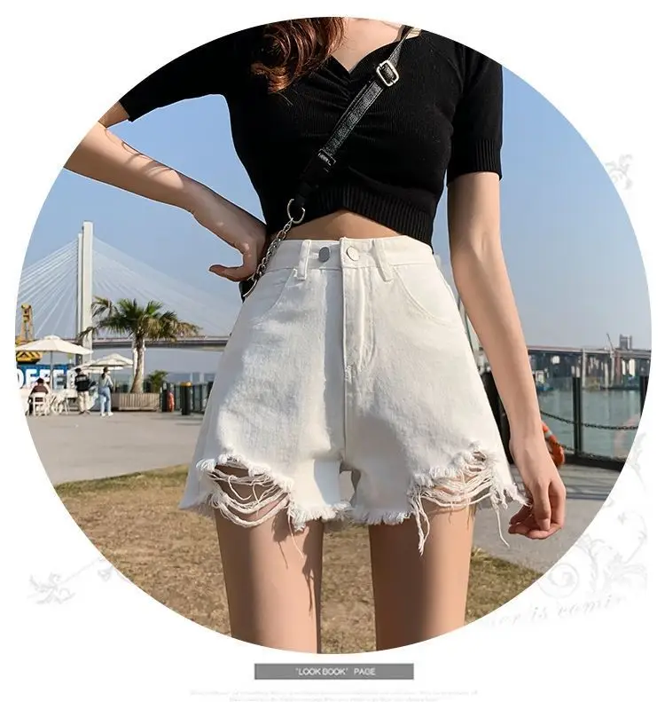 High Waist Denim Shorts Women 2021 Summer Loose Fit — feature 27