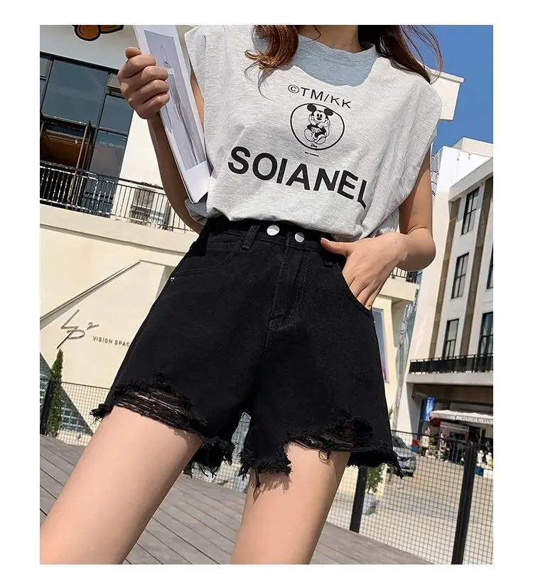 High Waist Denim Shorts Women 2021 Summer Loose Fit — feature 33