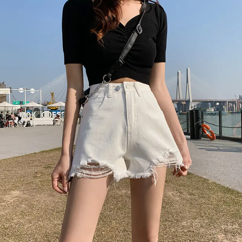 High Waist Denim Shorts Women 2021 Summer Loose Fit - Image 4