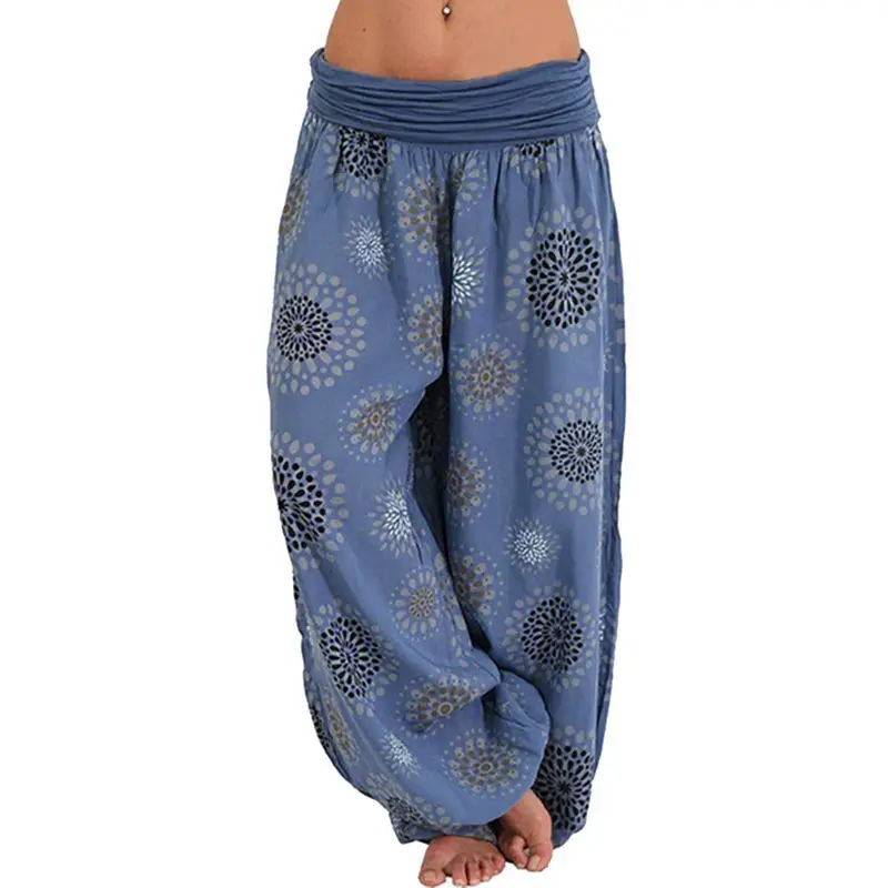 Orange Paisley Print Long Wide Leg Pants for Women