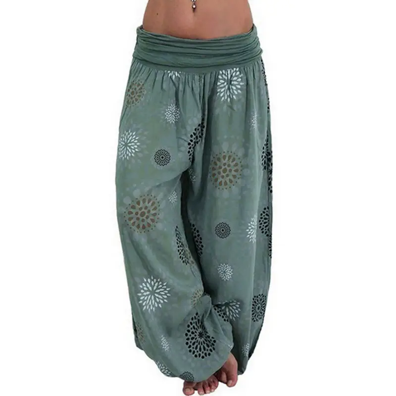 Orange Paisley Print Long Wide Leg Pants for Women