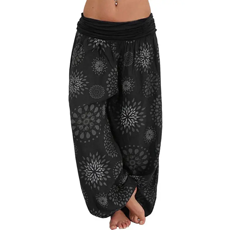 Orange Paisley Print Long Wide Leg Pants for Women
