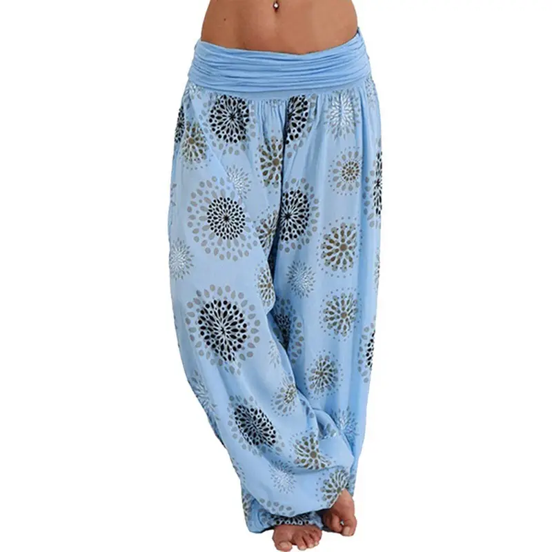 Orange Paisley Print Long Wide Leg Pants for Women