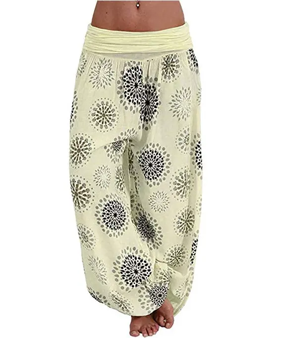 Orange Paisley Print Long Wide Leg Pants for Women
