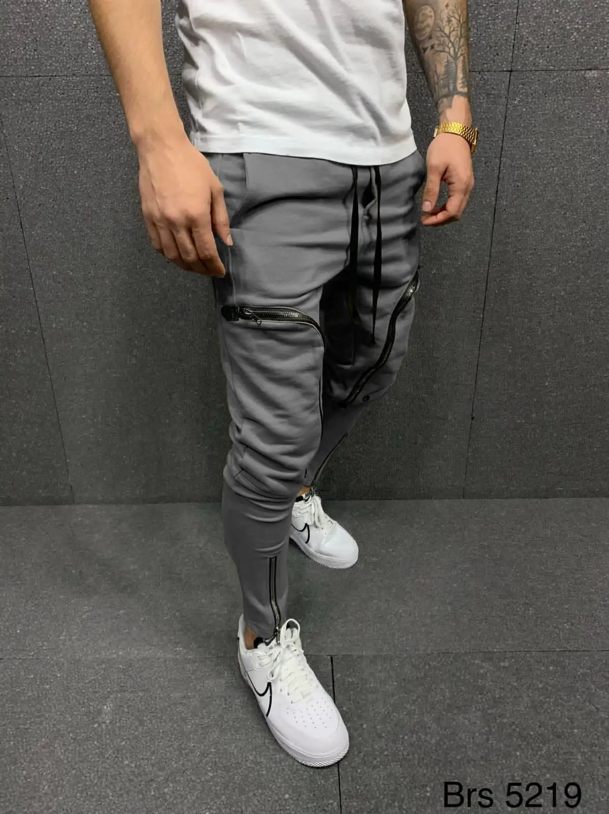 Men Grey Zipper Slim Track Pants Sports Joggers 2023 — feature 10