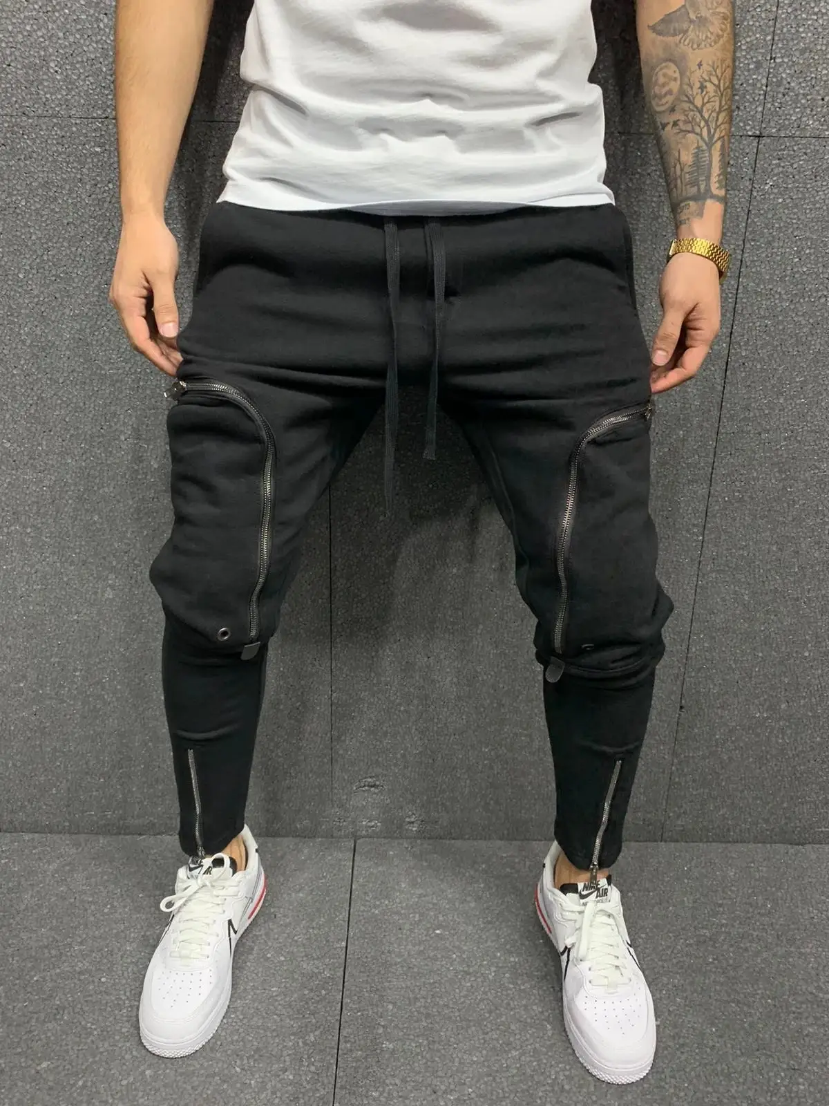 Men Grey Zipper Slim Track Pants Sports Joggers 2023 — feature 3