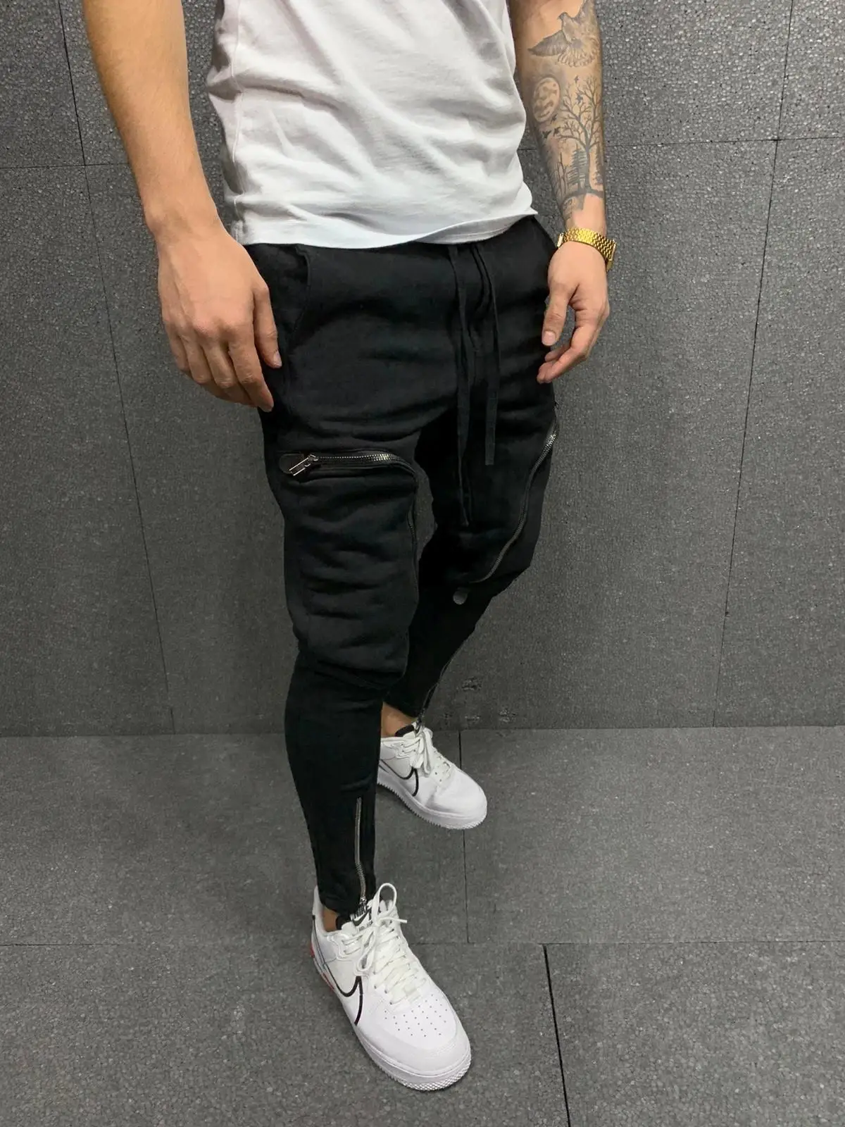Men Grey Zipper Slim Track Pants Sports Joggers 2023 — feature 4