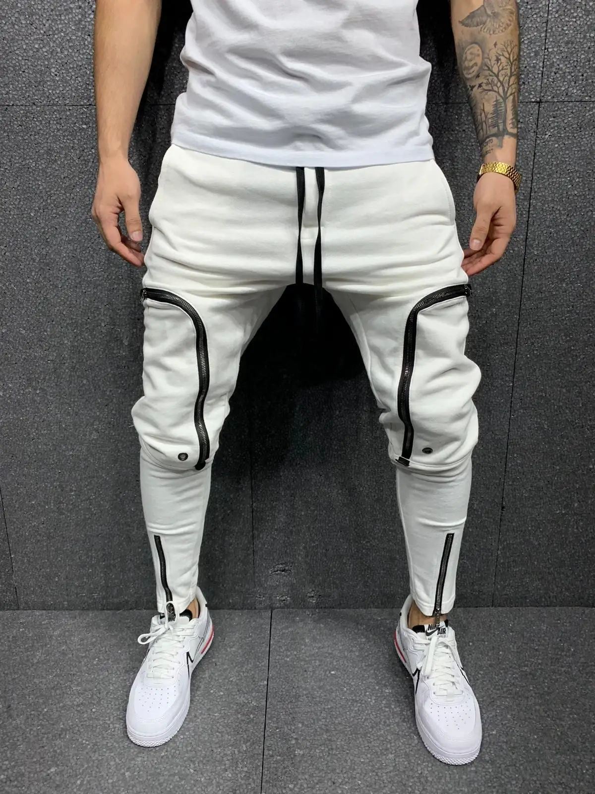 Men Grey Zipper Slim Track Pants Sports Joggers 2023 — feature 7