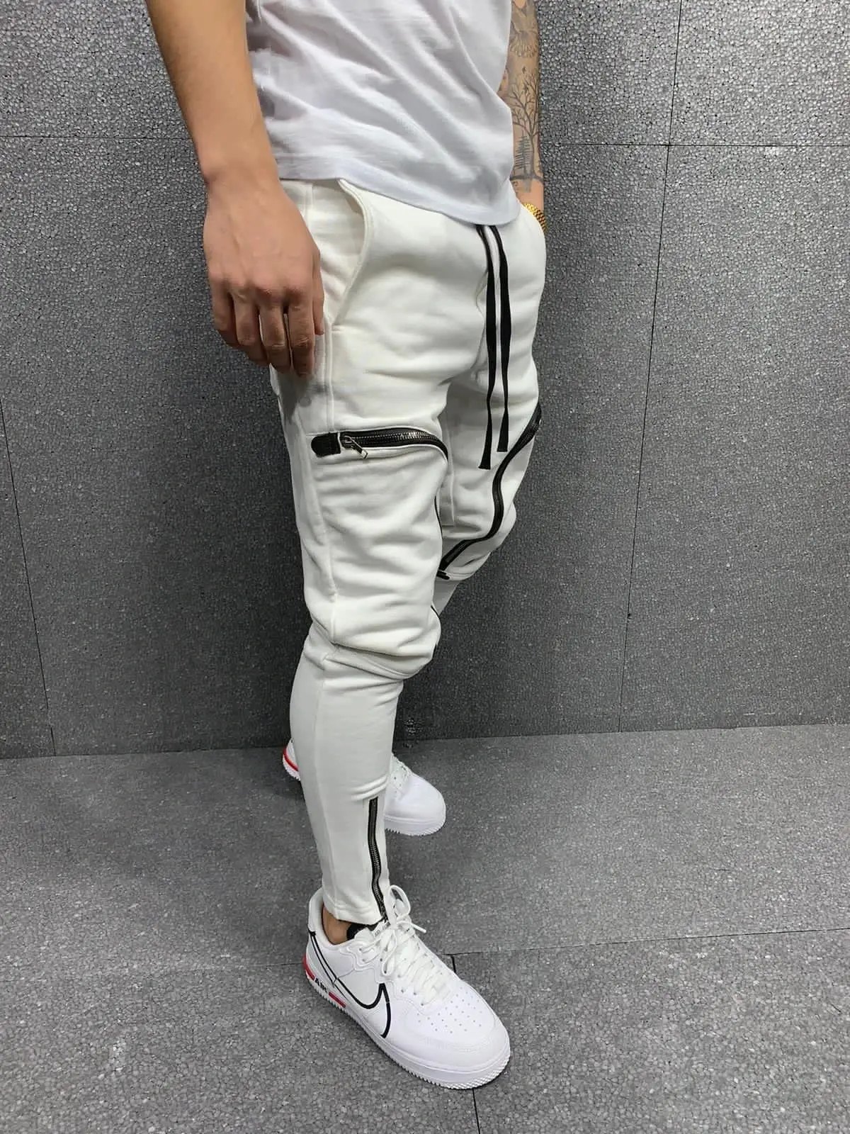 Men Grey Zipper Slim Track Pants Sports Joggers 2023 — feature 8