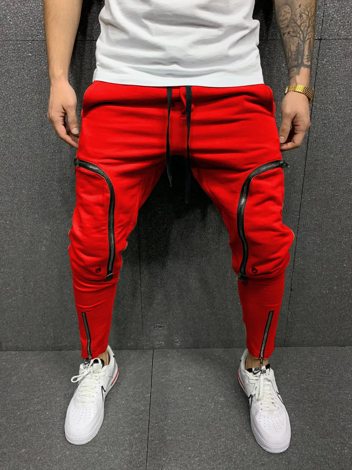 Men Grey Zipper Slim Track Pants Sports Joggers 2023 - Image 2