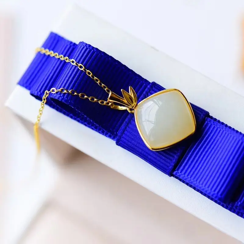 S925 Gold Plated Hetian Jade Pendant Necklace Set - Image 5