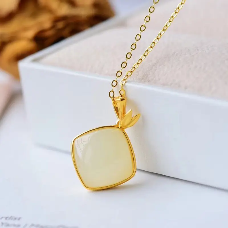 S925 Gold Plated Hetian Jade Pendant Necklace Set - Image 6