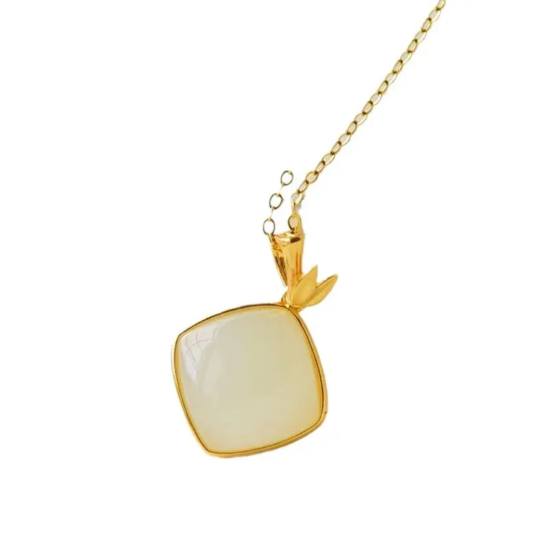 S925 Gold Plated Hetian Jade Pendant Necklace Set - Image 7