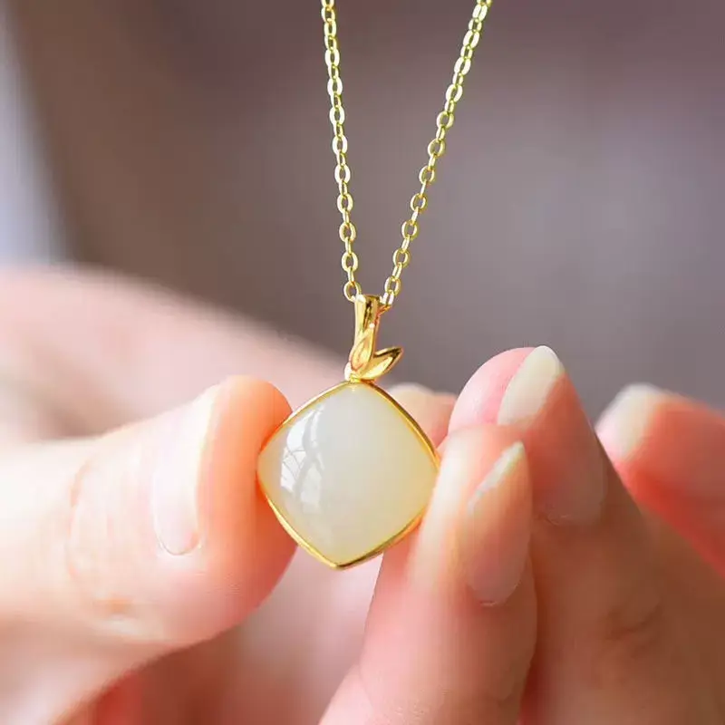 S925 Gold Plated Hetian Jade Pendant Necklace Set — feature 11