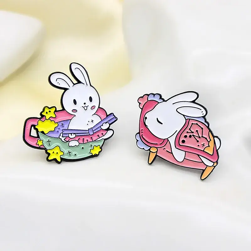 Cute Bunny Photo Mirror Bathing Sleeping Badge