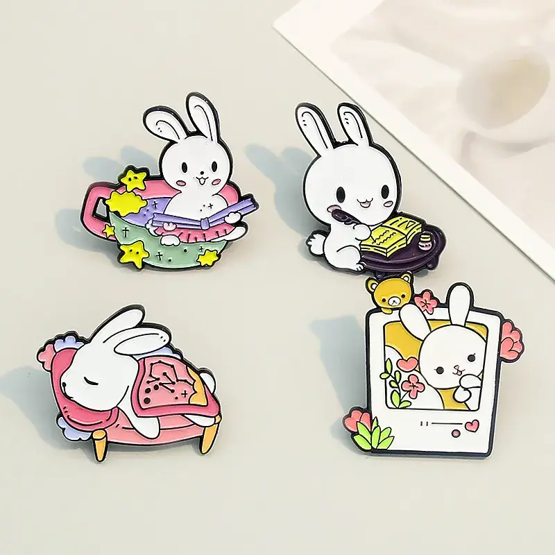 Cute Bunny Photo Mirror Bathing Sleeping Badge