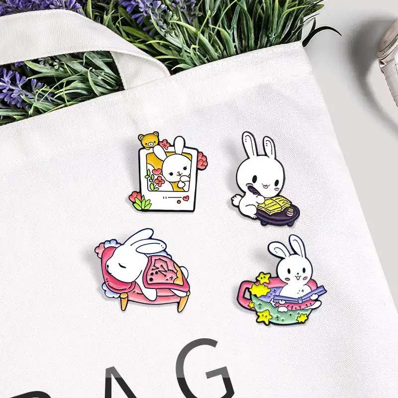 Cute Bunny Photo Mirror Bathing Sleeping Badge