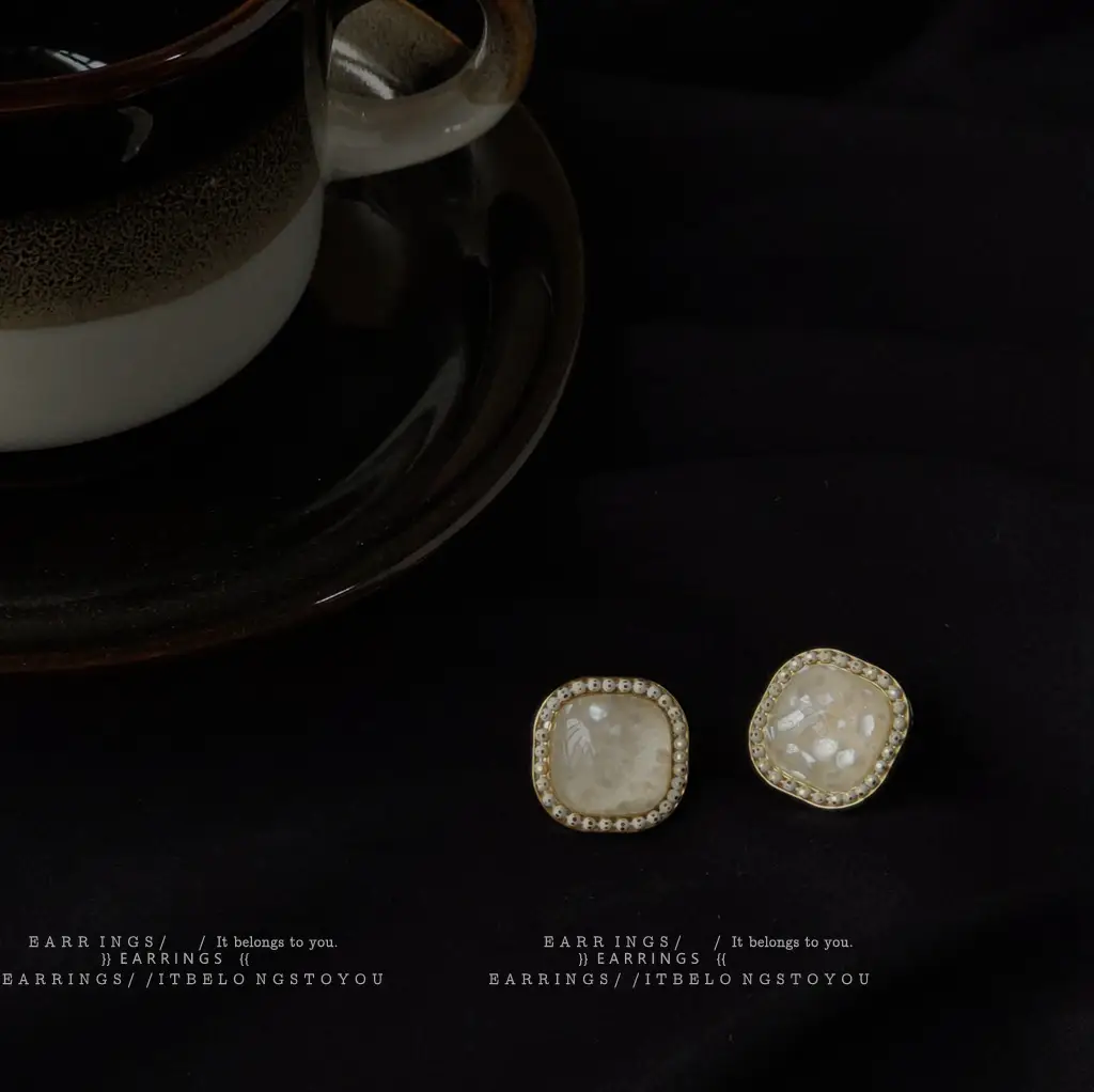 White Pearl Square Gemstone Earrings for Women - Image 4