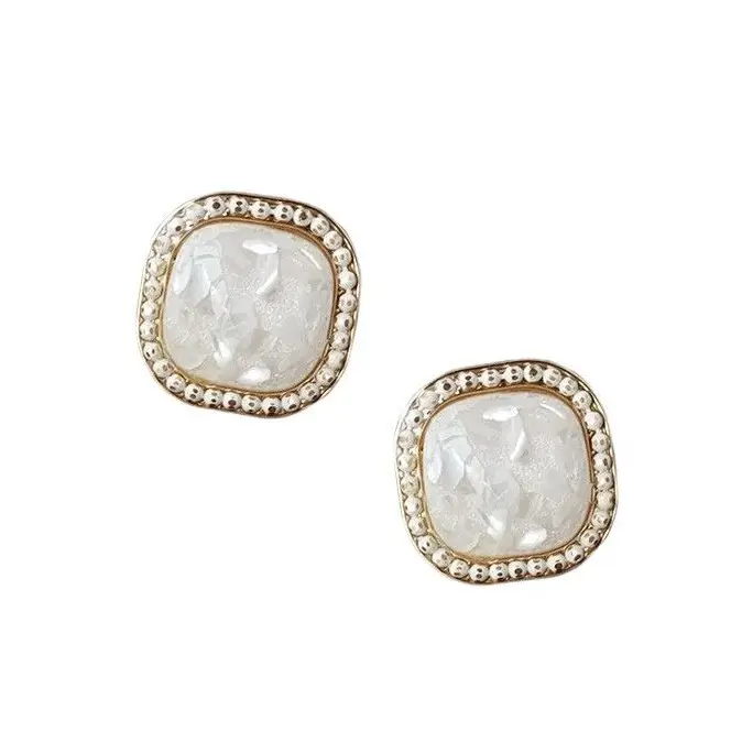 White Pearl Square Gemstone Earrings for Women - Image 5