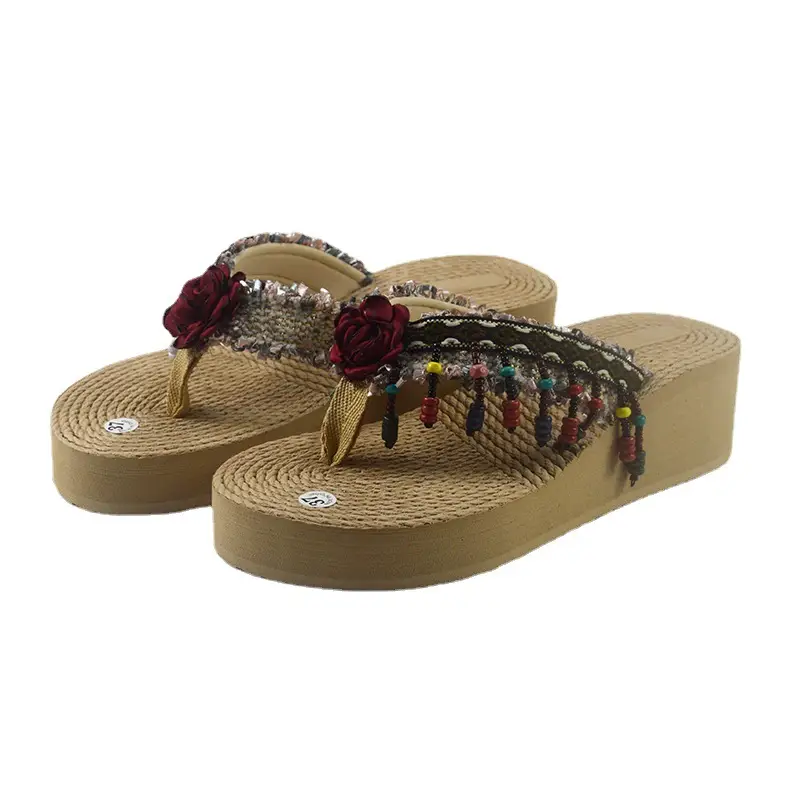 Women's Flower Decorated Thick Sole Flip Flops - Image 7