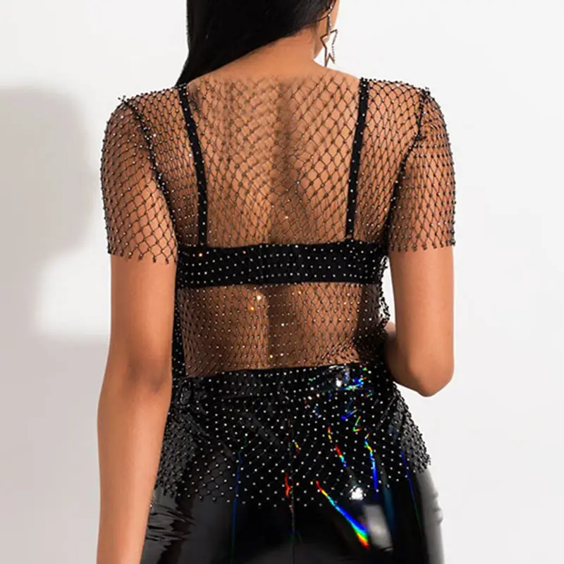 European American Cross Border Flashy Mesh Long Sleeve Party Top — feature 11
